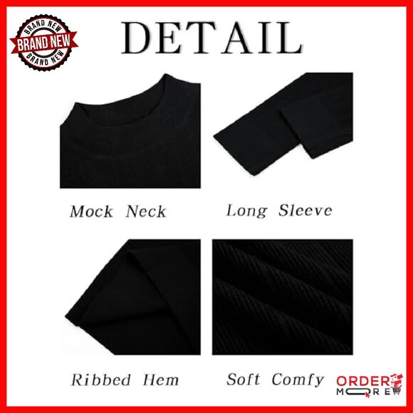 Men's Slim Fit Mock Turtleneck Sweater Ribbed Knit Warm Pullover - Picture 6 of 7